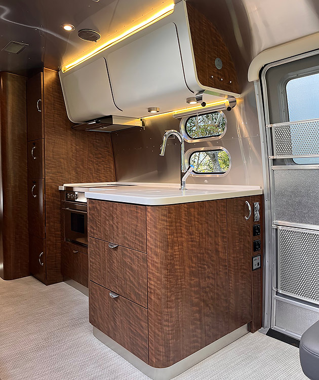 The kitchen of an Airstream caravan