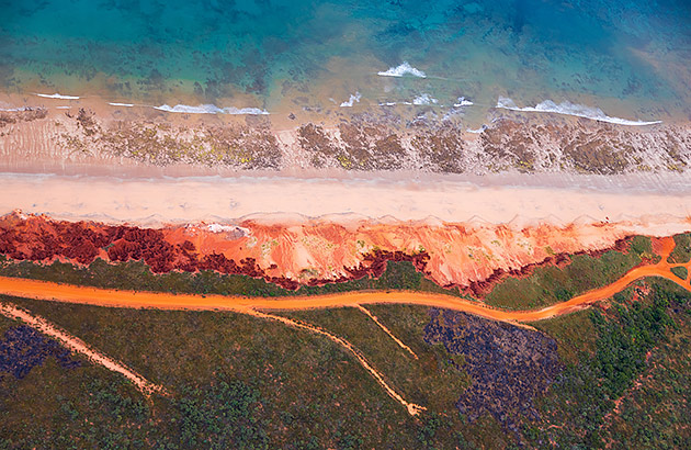 Aeriel photo of land and ocean at Cape Leveque