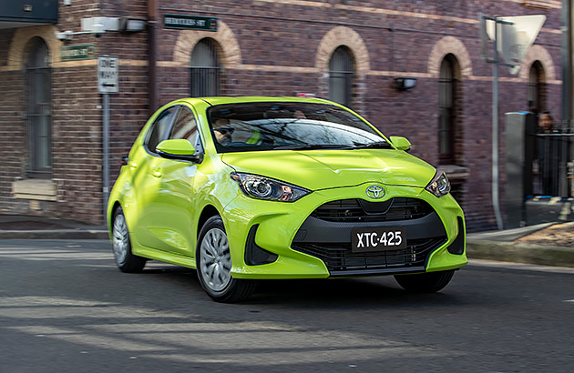 A bright green Toyota Yaris Ascent Sport