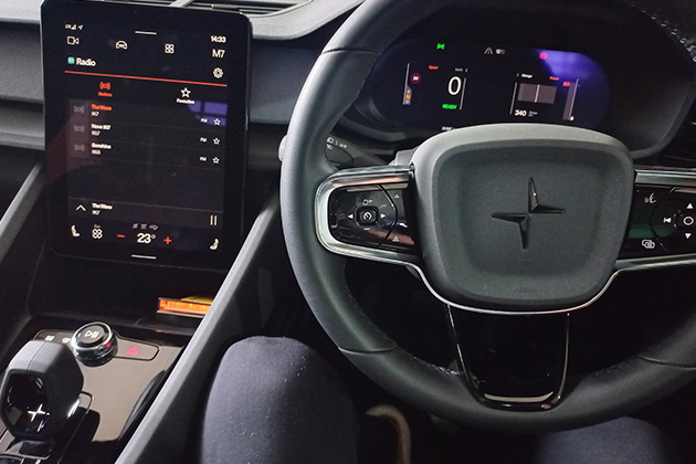 The interior of a Polestar 2 EV