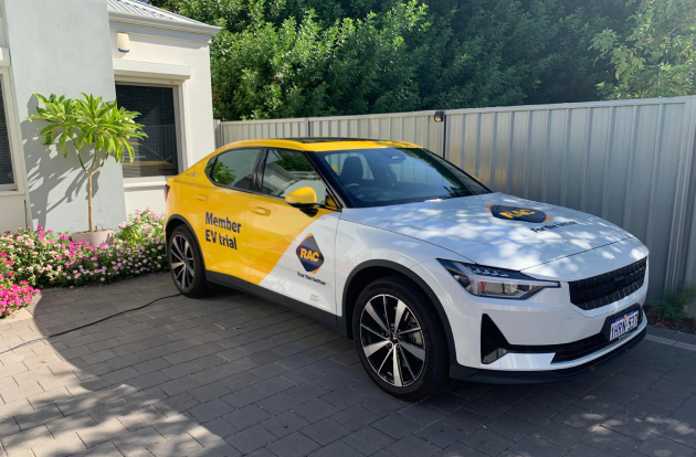 RAC branded Polestar 2 electric vehicle parked in driveway