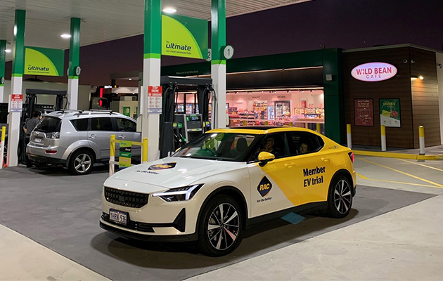 Polestar 2 electric vehicle parked outside service station