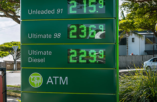 A price board outside a fuel station