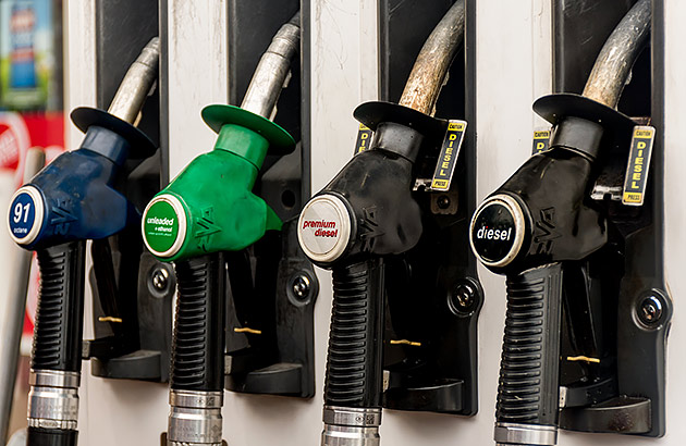 A row of fuel pumps at a bowser
