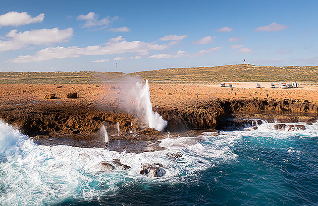 The ocean cliffs at Quobba Station showing the Blow Holes