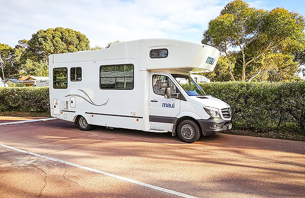 A motorhome parked on the roadside