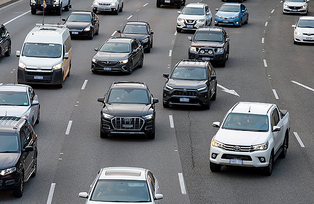 Cars merging on the Mitchel Freeway in West Perth