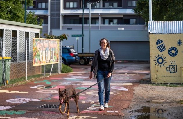 Lady walking her dog