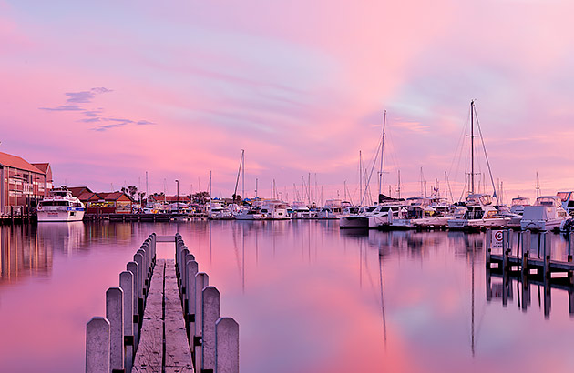 View over Hillarys Boat Harbour at sunset