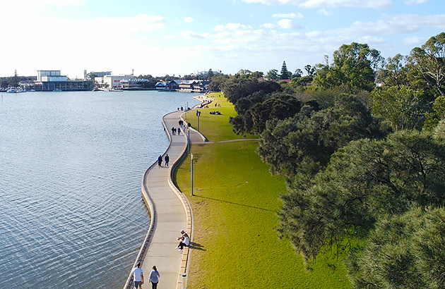 Grassed area along the Mandurah Eastern Foreshore