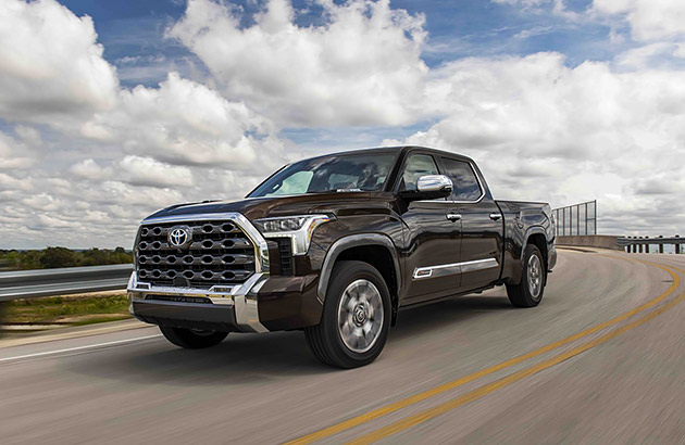 A black Toyota Tundra on country highway