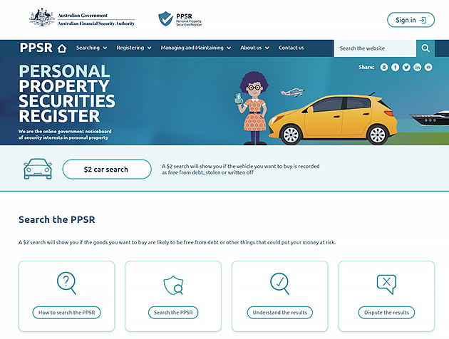 The government's PPSR website