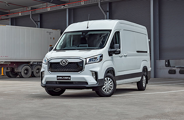 A white LDV e-Deliver 9 Van in a loading dock