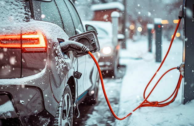 An EV charging in cold weather