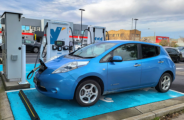 Nissan Leaf charging at a public charger
