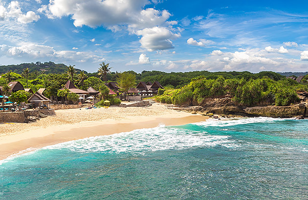 An aerial view of a tropical beach