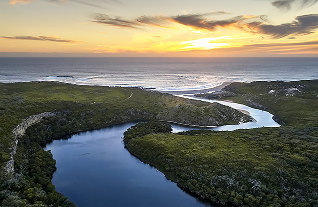 An aerial view of the Margaret River river mouth area