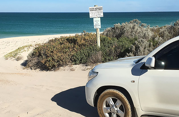 A four-wheel drive parked near a beach