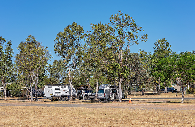 Caravans parked in a caravan rest stop in bushland