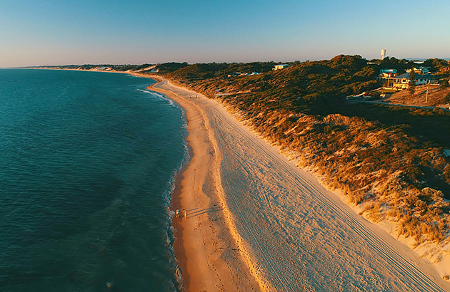 An aerial photo of the Binningup coastline