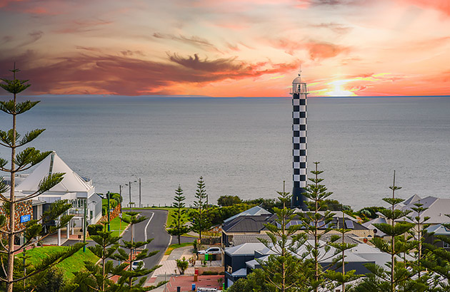 Overlooking Bunbury township looking out to sea at sunset