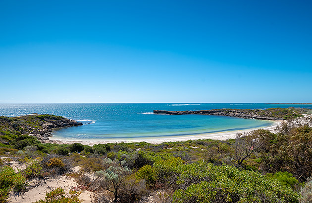 Overlooking Dynamite Bay near Green Head with clear blue skies