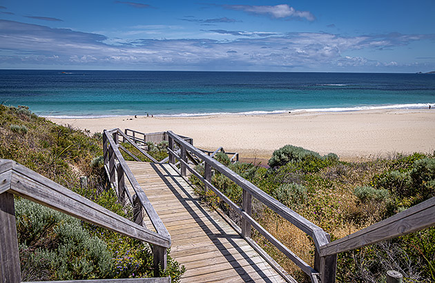 Wooden stairs leading down to the beach in Yallingup