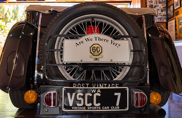 The rear mounted spare tyre on a 1947 MG TC