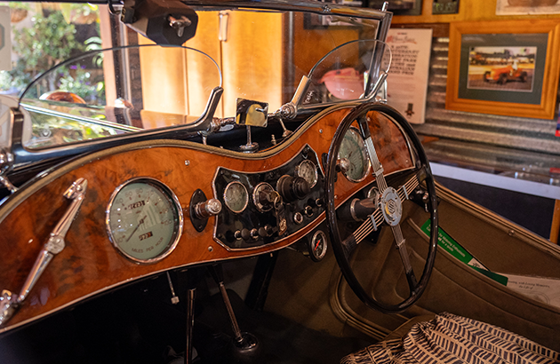 The unique walnut dashboard on Mary Ann's MG TC