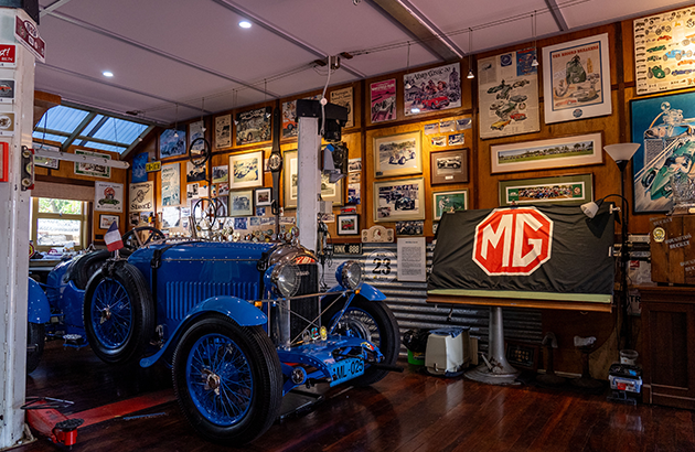 Mary Ann's blue 1925 Amilcar parked in her garage