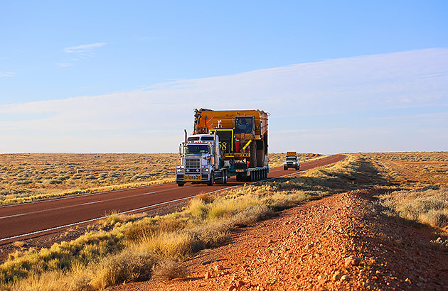 An over-width vehicle on a remote road