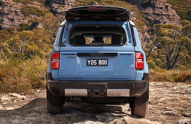 2024 Toyota Prado rear end and open glass hatch