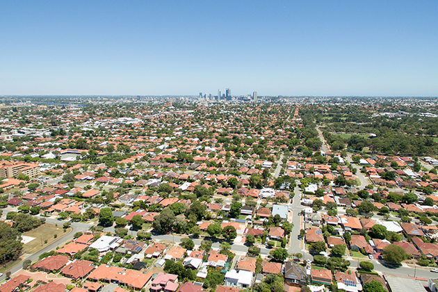 An aerial view of Perth suburbs