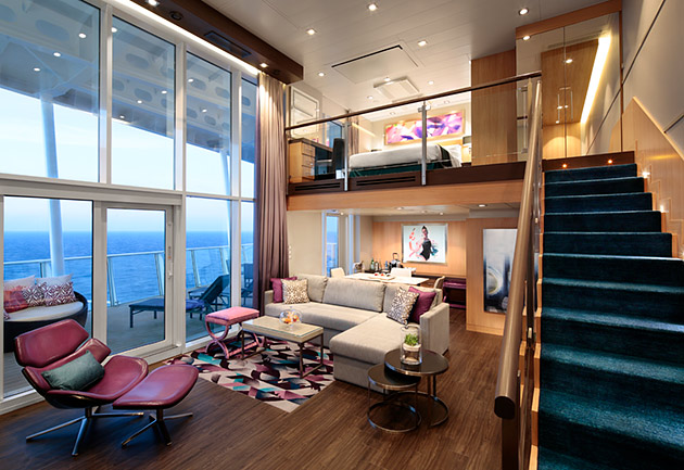 A multi-level suite on a cruise ship