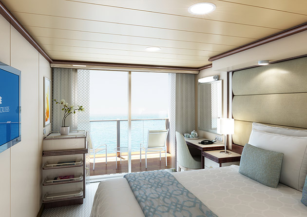 Cruise ship cabin with a balcony