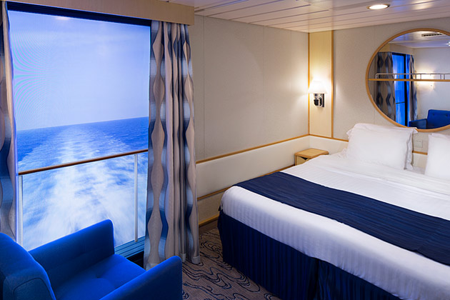 Cruise ship cabin with a virtual balcony