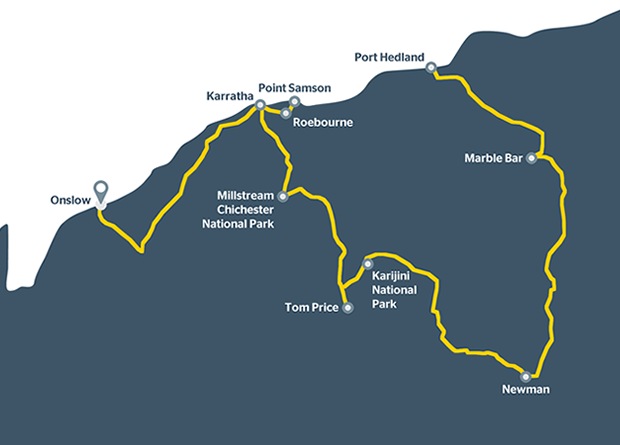 A road trip map of Port Hedland to Onslow