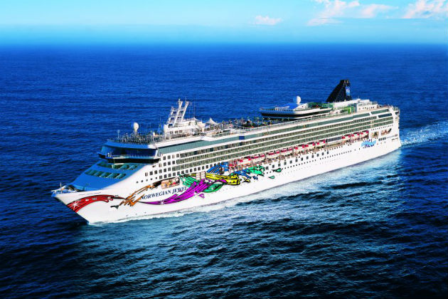 Cruise ship with colourful facade