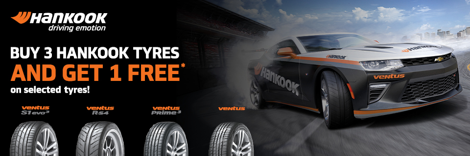 Buy 3 Hankook tyres and get 1 free* on on selected tyres!