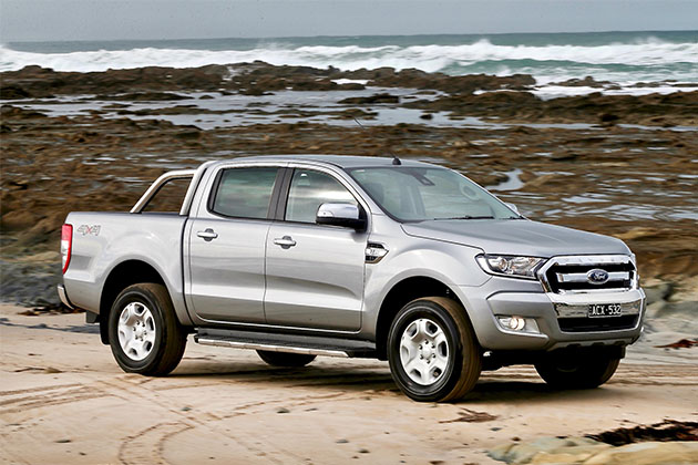Silver Ford Ranger XLT parked on the beach
