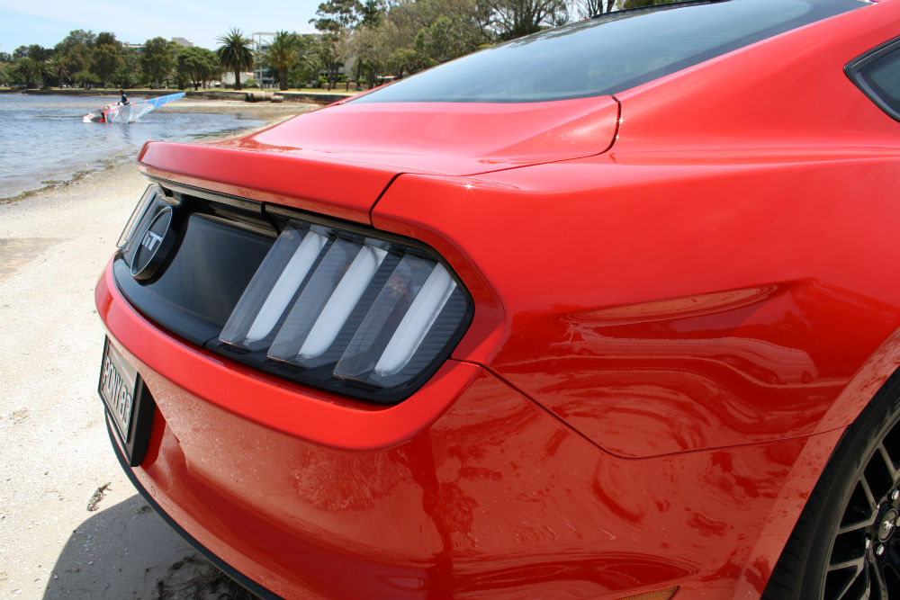 Rear view of Ford Mustang
