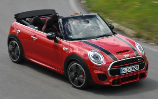 The Mini Cooper JWC's looks great with the convertible top down.