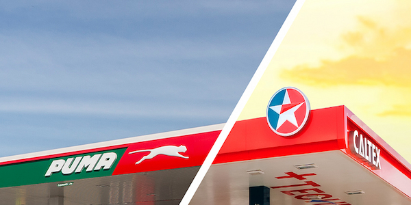 The roofs of Puma and Caltex superimposed next to each other, appearing as one roof