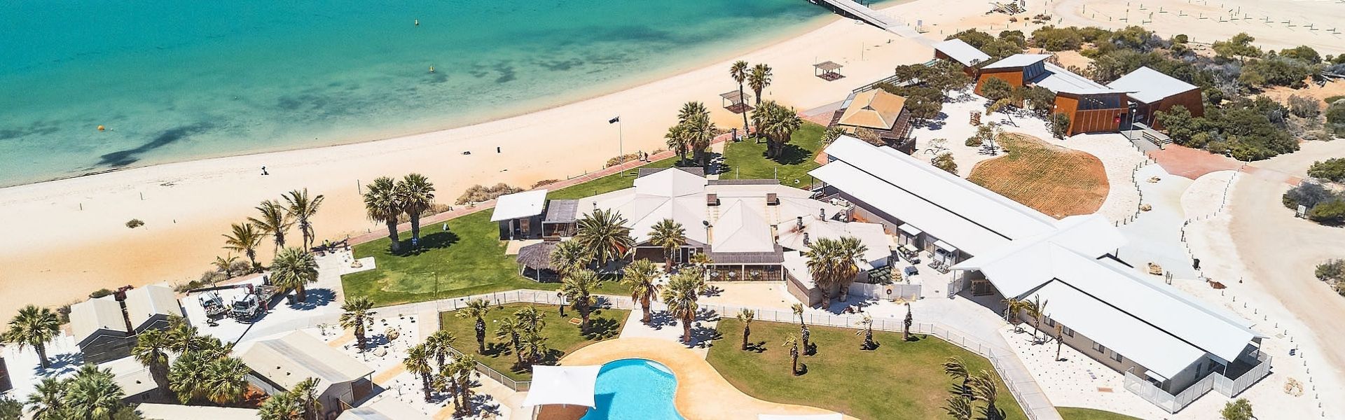 Beachside aerial view of RAC Monkey Mia Dolphin Resort