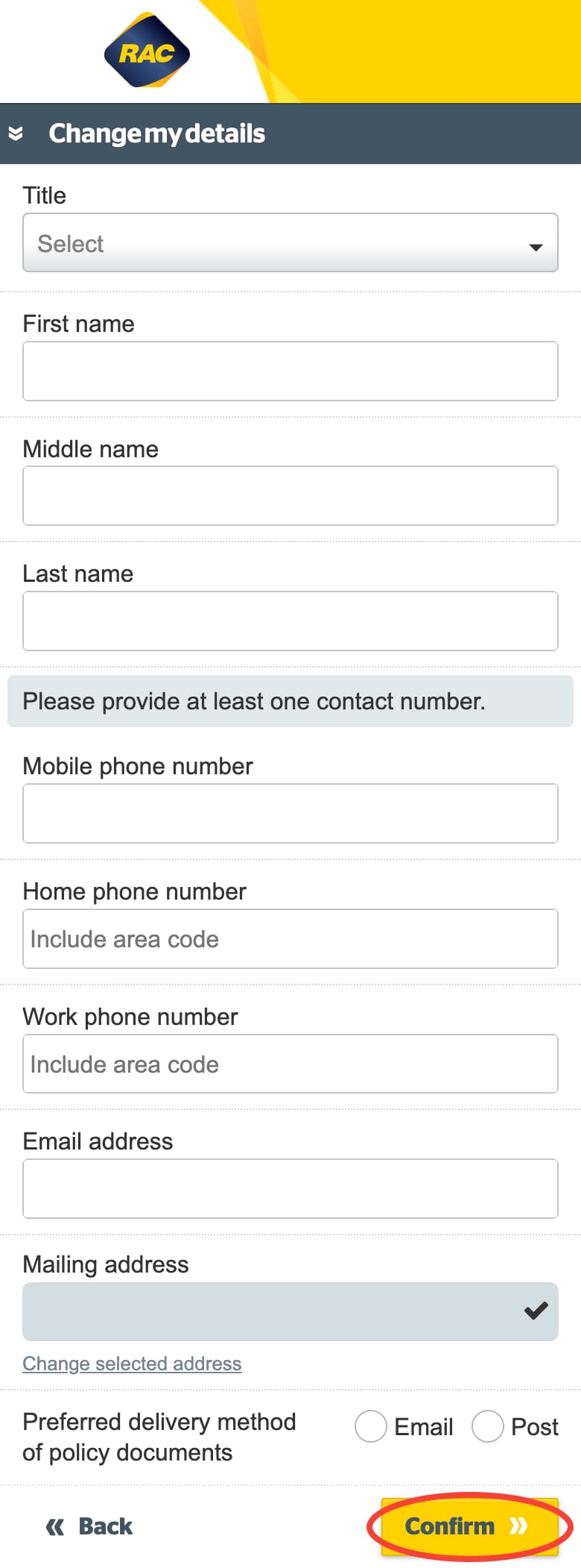 Update your contact details on Mobile