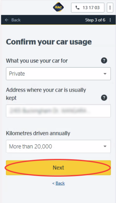 Selecting your car on mobile