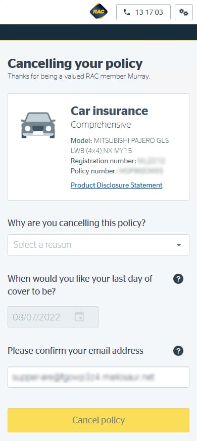 Cancel your policy on on Mobile