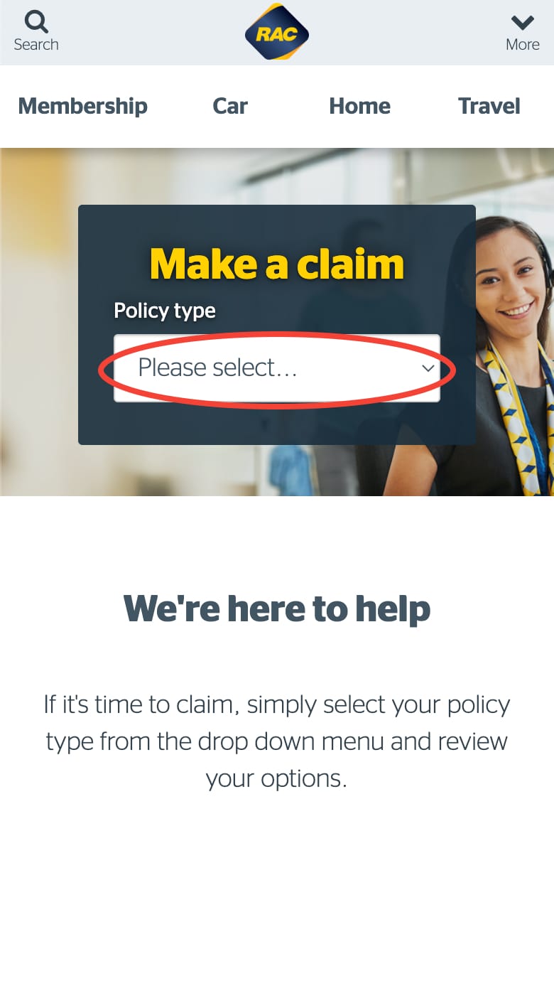 Selecting the policy you want to claim for on mobile