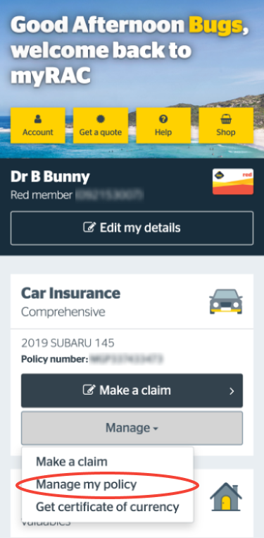 Selecting Insurance option on mobile