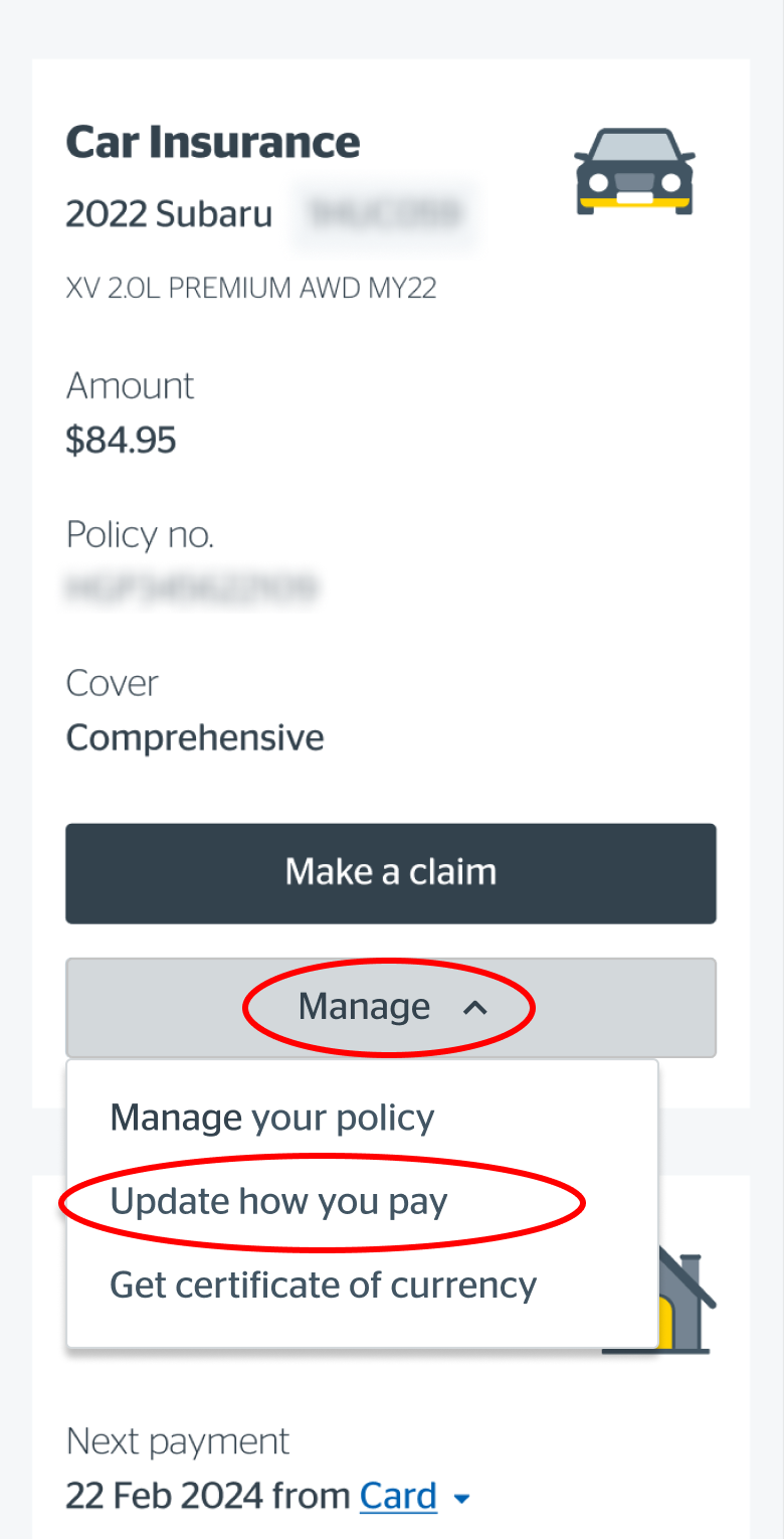Selecting Insurance option on mobile